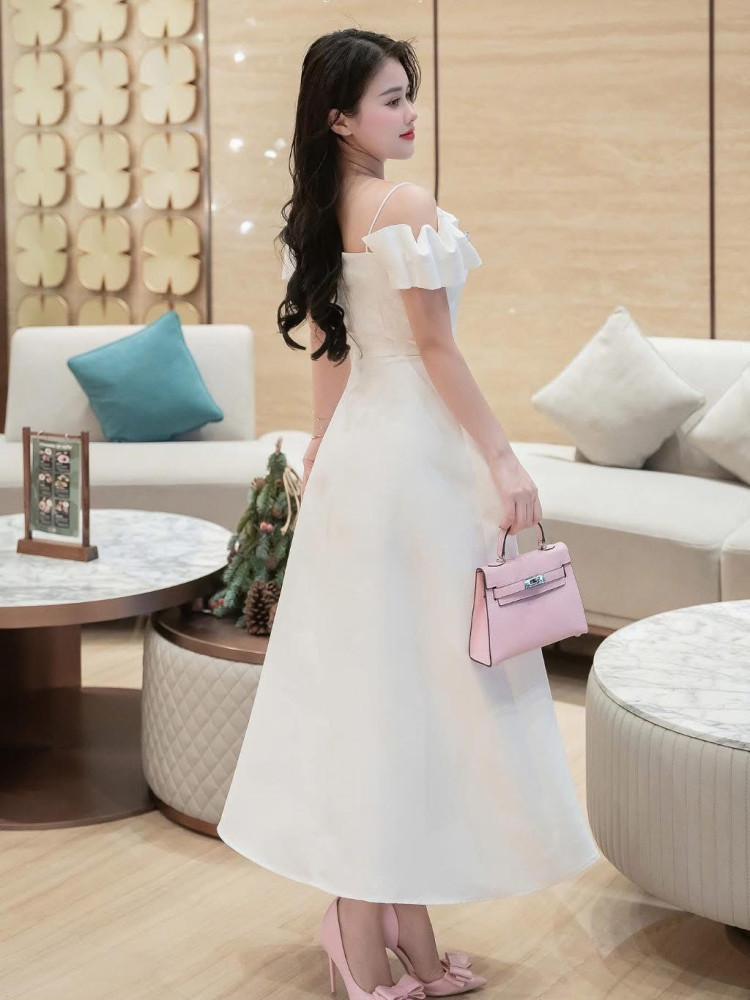 Đầm trễ vai 2 dây vải dày đứng form - Size M - Mã TRMK050