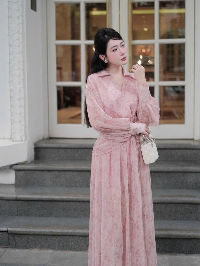 Đầm voan hồng nhẹ nhàng Size S - Mã HOSK041