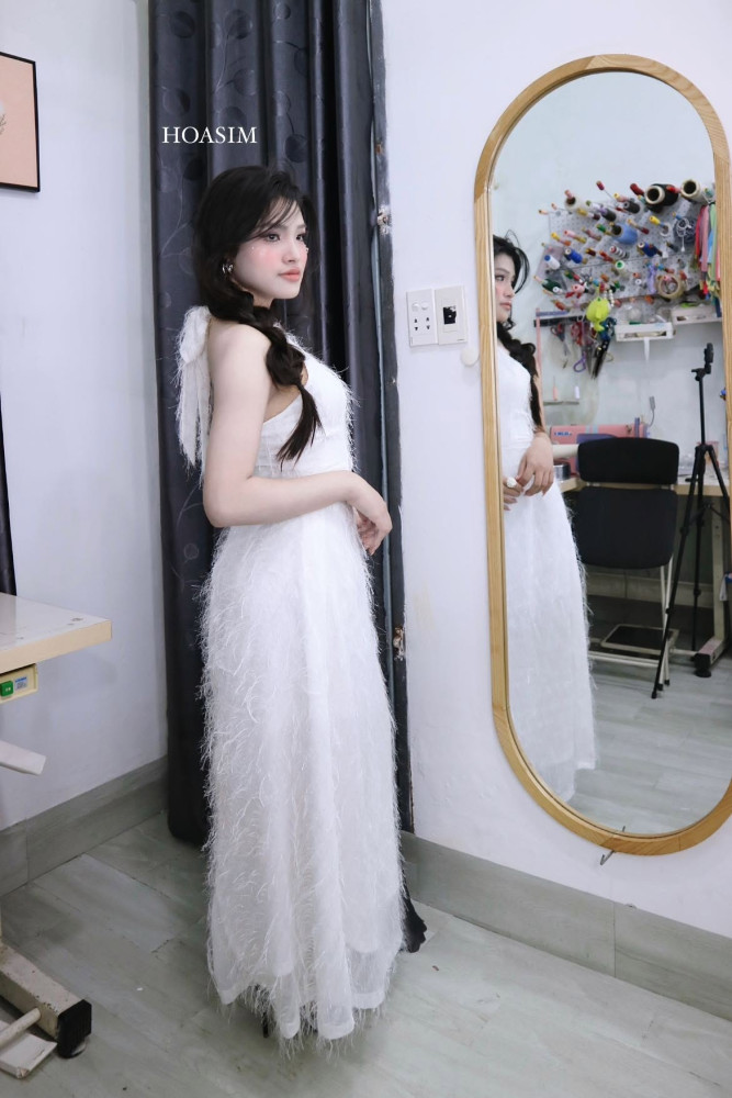 Đầm yếm lông vũ trắng HOASIM - Size S - Mã TRSHS109