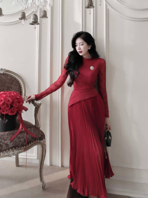 Set tay dài đỏ nổi bật Khâu Design Size S - Mã DOSK008