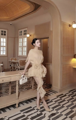 Đàm ngắn xòe tag hoa tua rua - Size S - Mã NUSK070