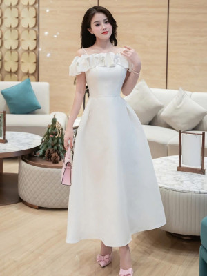 Đầm trễ vai 2 dây vải dày đứng form - size m - mã trmk050