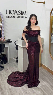 Đàm dạ hội đuôi cá kim sa bling hoasim - size m - mã domhs155