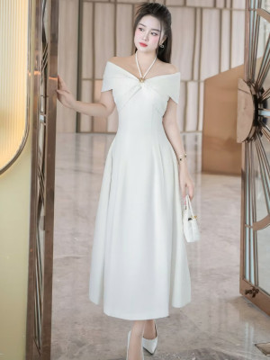 Đầm trễ vai dây cột cổ shilla - size l - mã trlk048