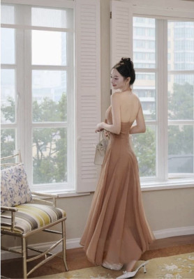 Đầm yếm nâu xòe rộng size s - nask096