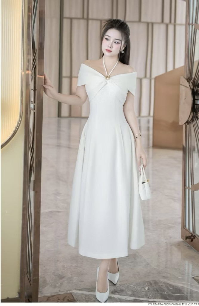 Đầm trễ vai dây cột cổ SHILLA - Size L - Mã TRLK048